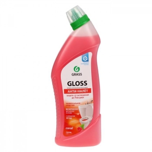 Анти-налет GLOSS, чистящий гель для ванны и туалета, CORAL, 750мл