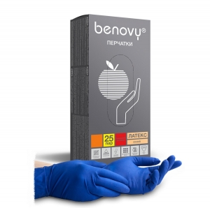 Перчатки BENOVY Latex High Risk,повышенной прочности, синие, М, 25 пар