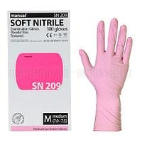 M РОЗОВЫЕ manual SN 209 перчатки нитриловые, смотровые, нестерильные, неопудренные, 50 пар (100 штук)